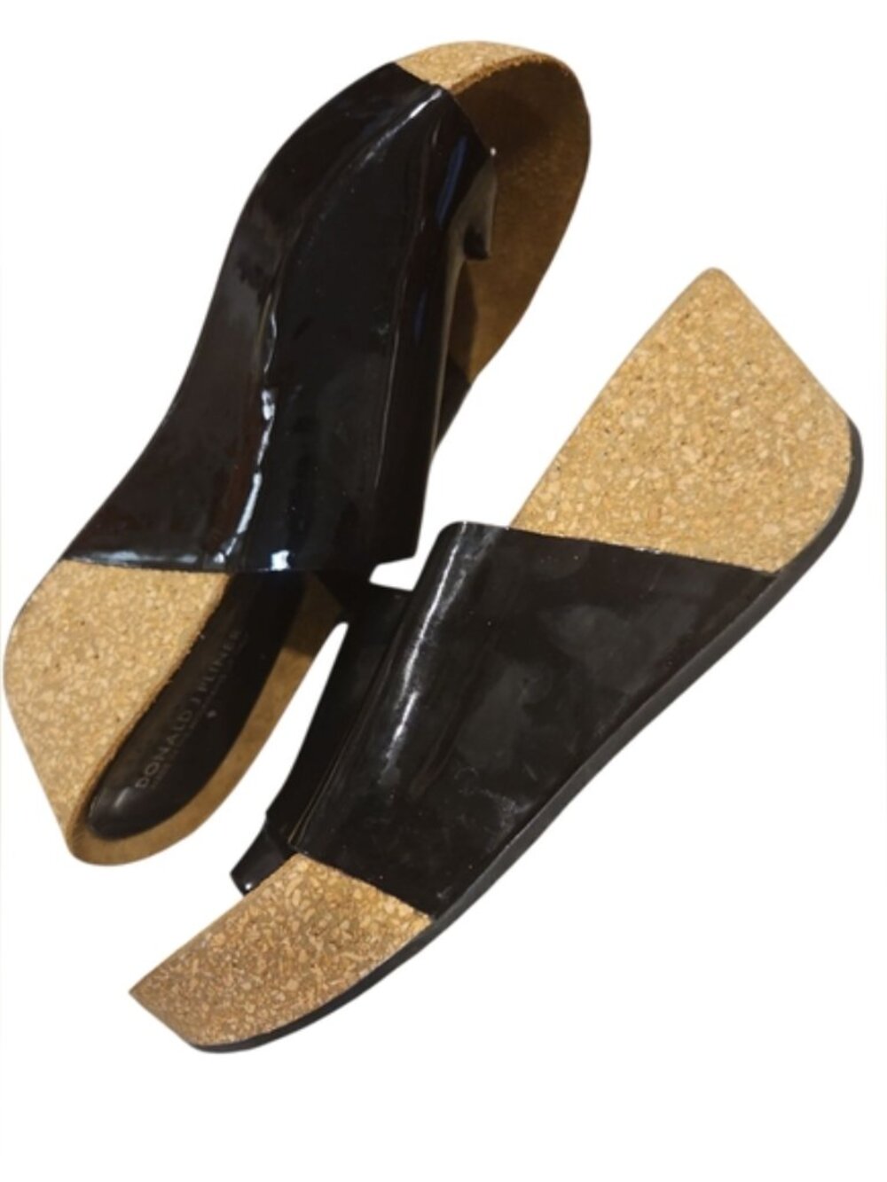 Donald Pliner SZ 8.5 Ginie Black Patent Leather Platform Wedge Sandals - Picture 4 of 8